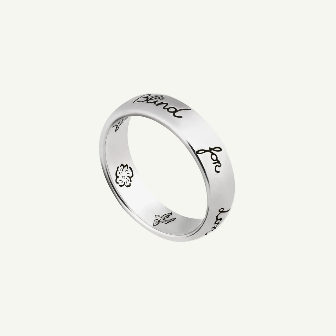 Sterling silver Blind For Love engraved band ring 9mm.