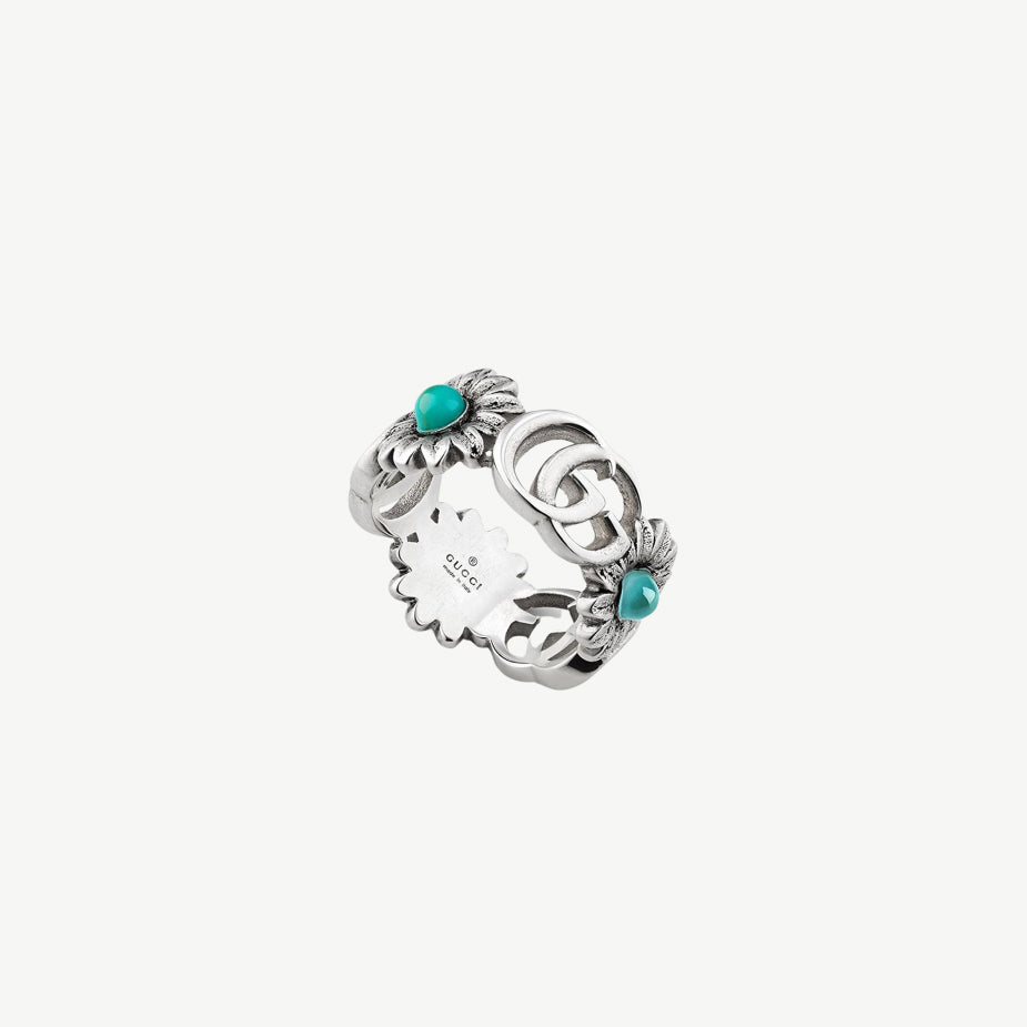Gucci Sterling Silver MOP, Topaz & Turquoise Flower Ring