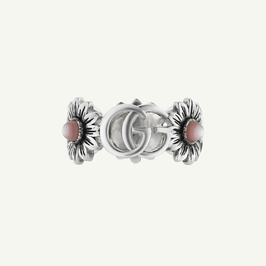 Sterling silver GG Marmont resin logo ring.