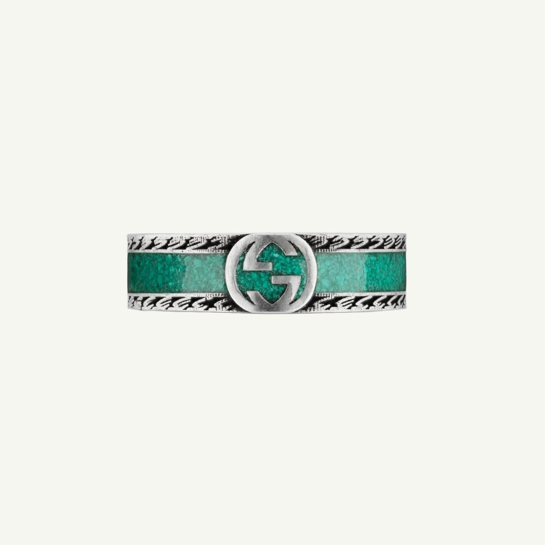 Sterling silver interlocking G turquoise inlay band ring 6mm.