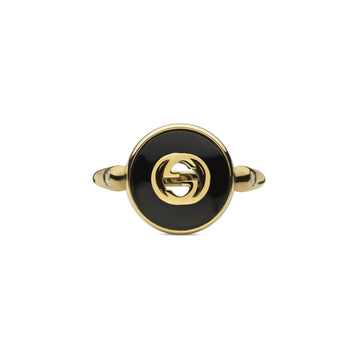 Gucci 18K Yellow Gold Interlocking G Black Onyx & Diamond Ring