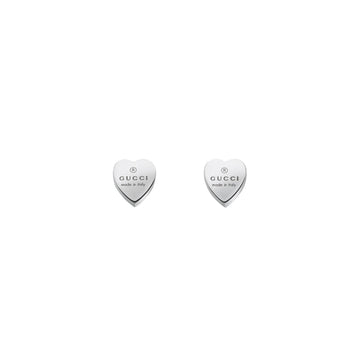 Gucci Sterling Silver Trademark Heart Engraved Stud Earrings