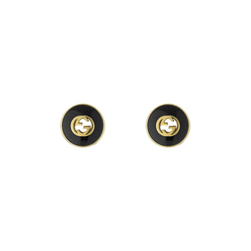 Gucci 18K Yellow Gold Black Onyx and Diamond Stud Earrings