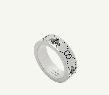 Sterling silver signature bee engraved band ring 6mm.