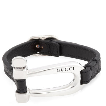 Gucci Sterling Silver Horse Bit Black Leather Bracelet with Buckle