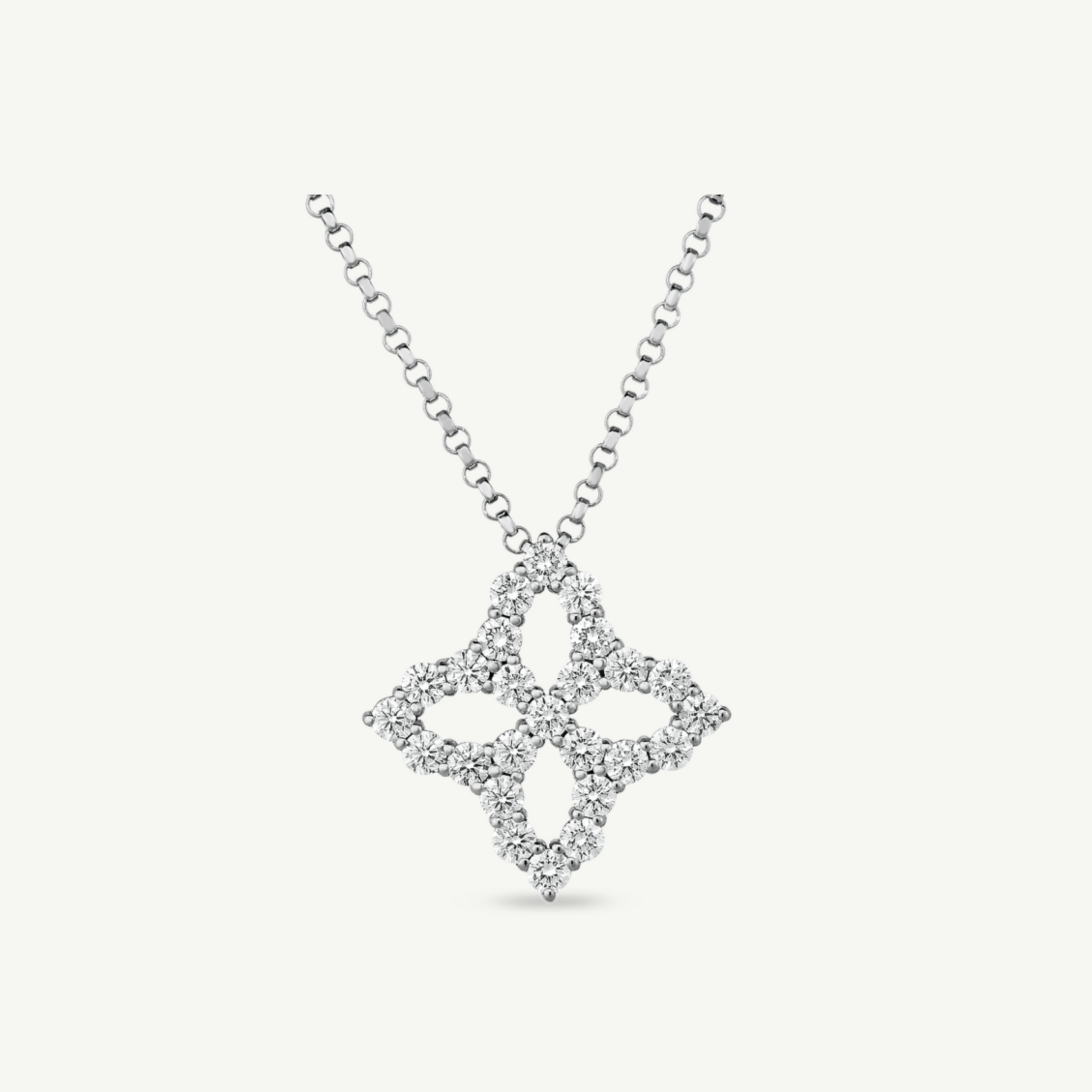 White Gold Princess Flower Medium Diamond Pendant 18"