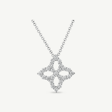 White Gold Princess Flower Medium Diamond Pendant 18"