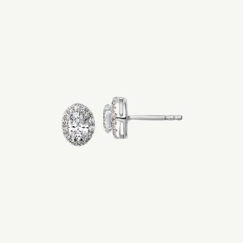 14K White Gold Lab Grown Diamond VS/SI FGH Oval Halo Earrings Semi-Mount