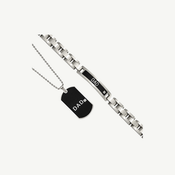 Chisel Stainless Steel Brushed Black IP-plated with CZ DAD 8.75 inch Bracelet and 24 inch Necklace Set