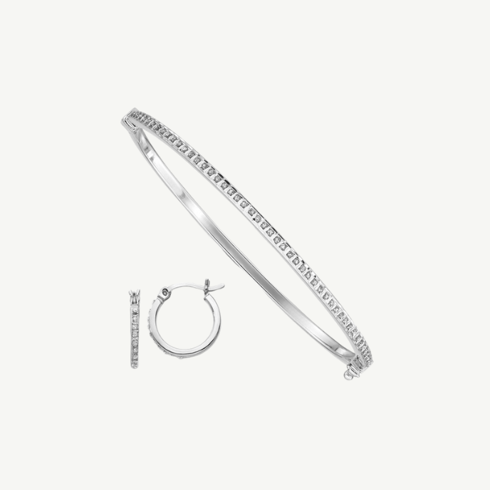 Diamond Hoop Earrings and Hinged Bangle Set