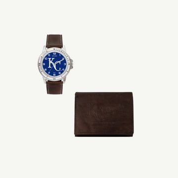 Watch and Brown Leather Wallet Set