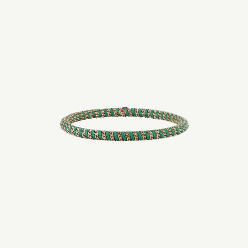 DEMEGLIO - UOMO GIO Green Rope Bracelet with Rose Gold Chain