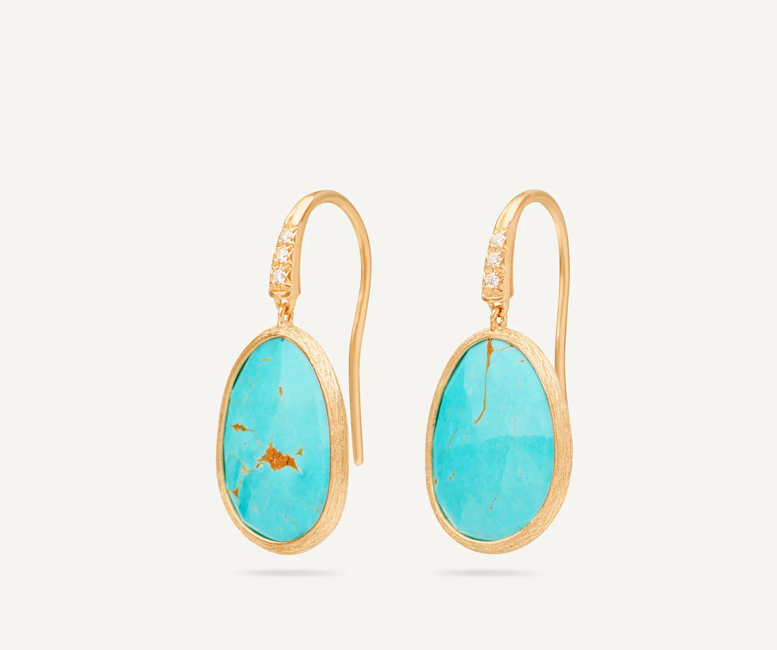 Charoite or Turquoise & Diamond Accent Drop Earrings