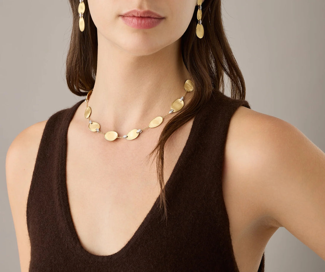 18K Yellow Gold Lunaria Collar Pavé Diamond Necklace