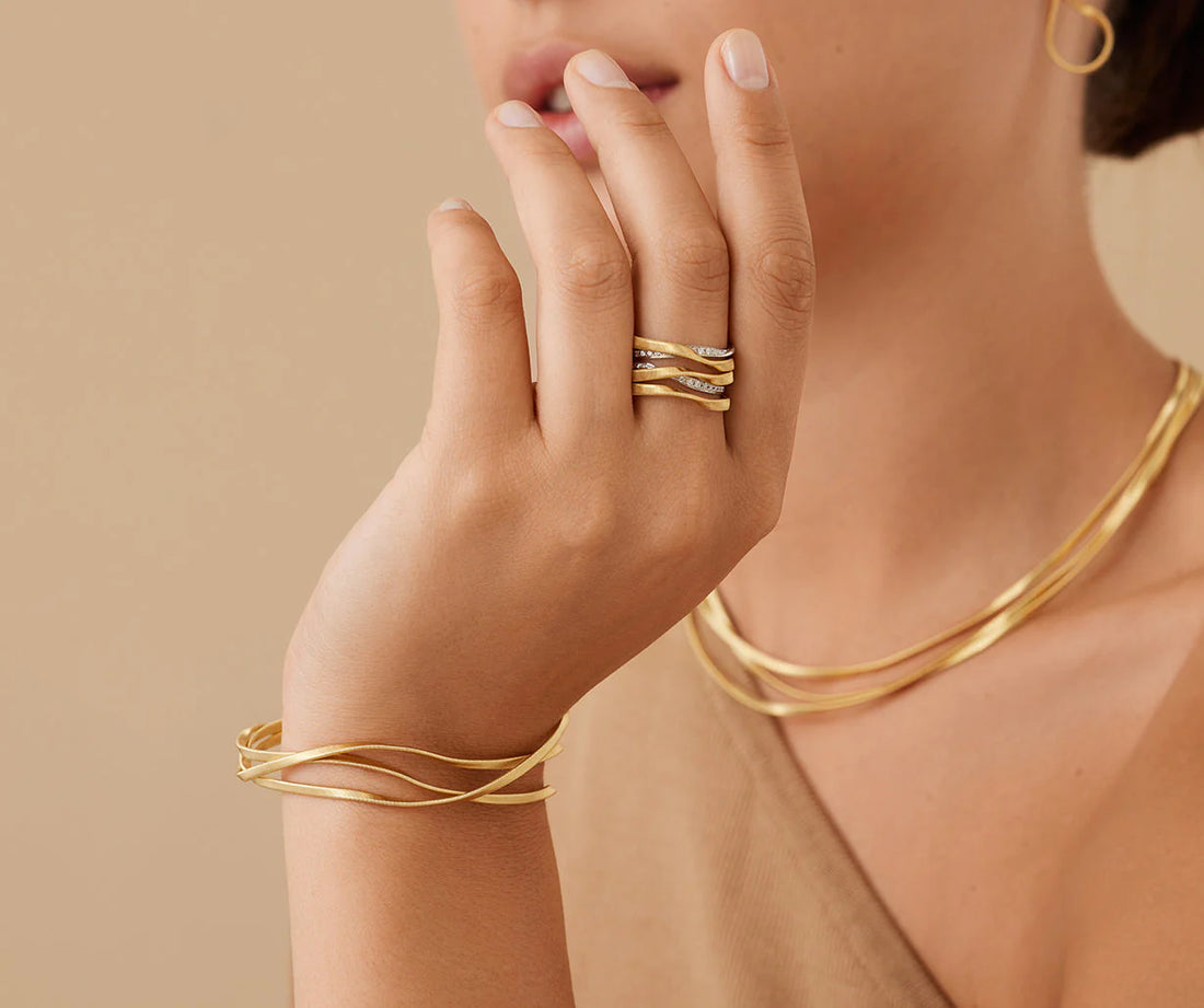 18K Yellow & White Gold 5-Strand Coil Diamond Ring – 0.09 CTW