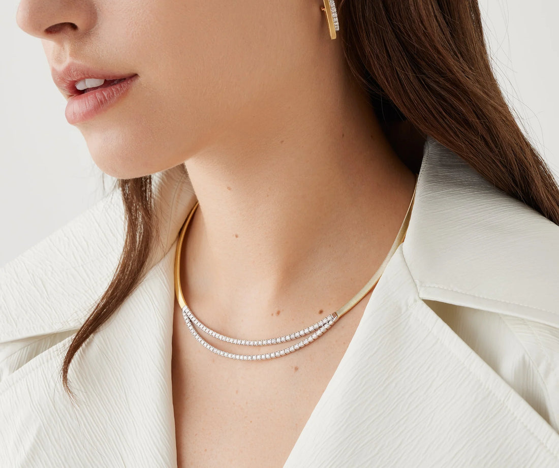 18K Yellow Gold Marco Bicego Masai Double Row Diamond Coil Collar Necklace