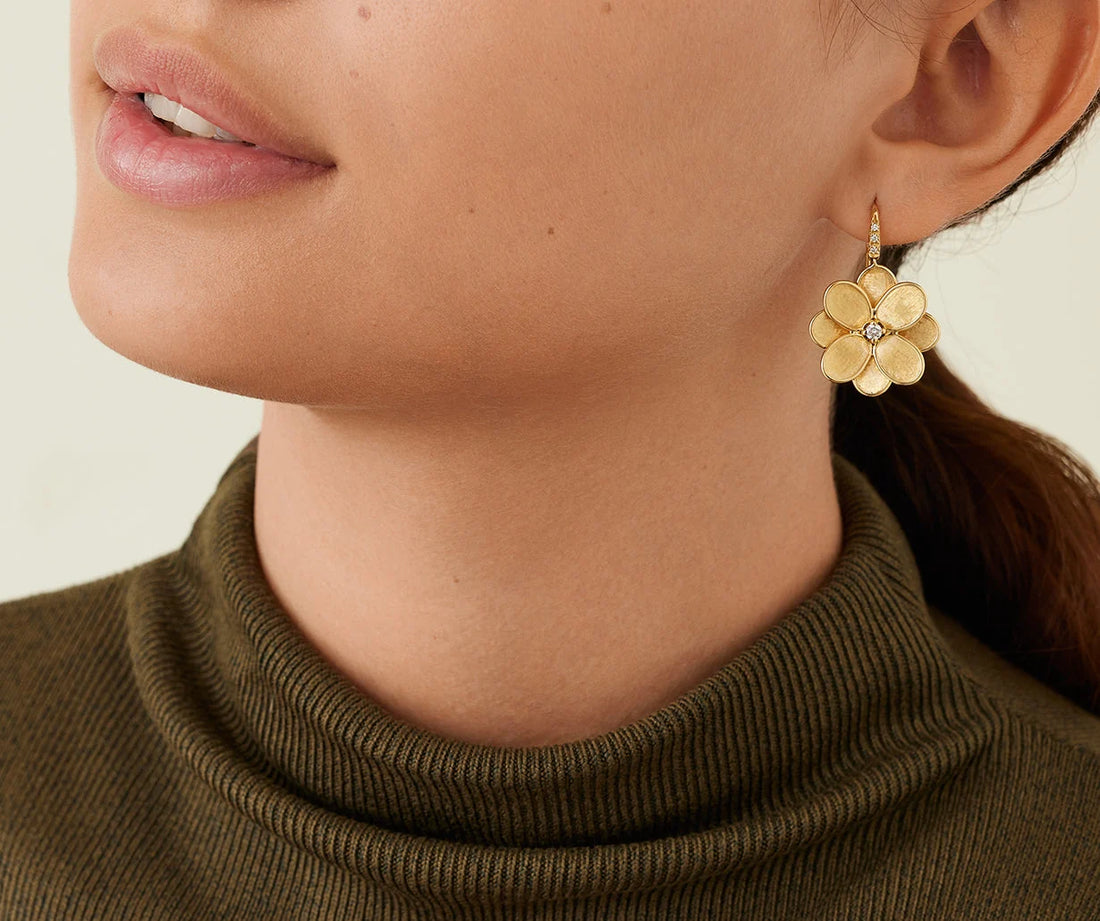 Marco Bicego 18K Yellow Gold Petali Flower Diamond Drop Earrings