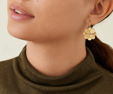 Marco Bicego 18K Yellow Gold Petali Flower Diamond Drop Earrings