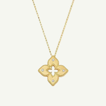 PETITE VENETIAN PRINCESS DIAMOND AND SATIN FINISH MEDIUM FLOWER NECKLACE