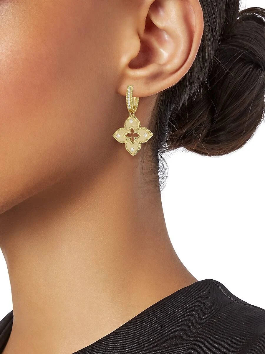 Gold Petite Venetian Princess Satin & Diamond Accent flower drop earrings