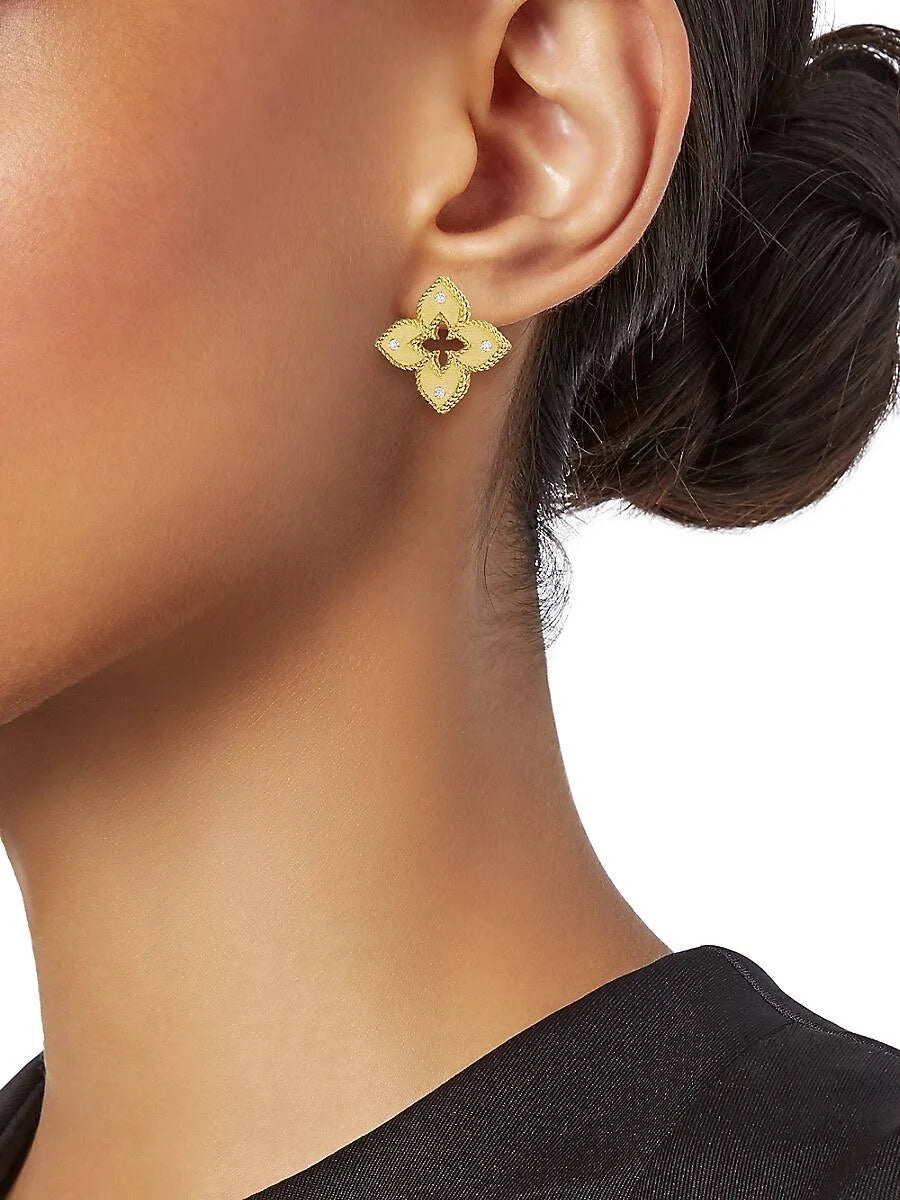 Gold Petite Venetian Princess Satin & Extra small satin & Diamond accent flower Earrings