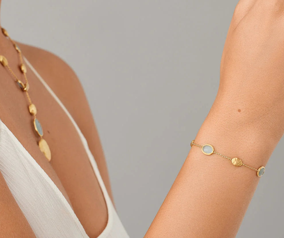 18K Yellow Gold Marco Bicego Siviglia Aquamarine Station Bracelet