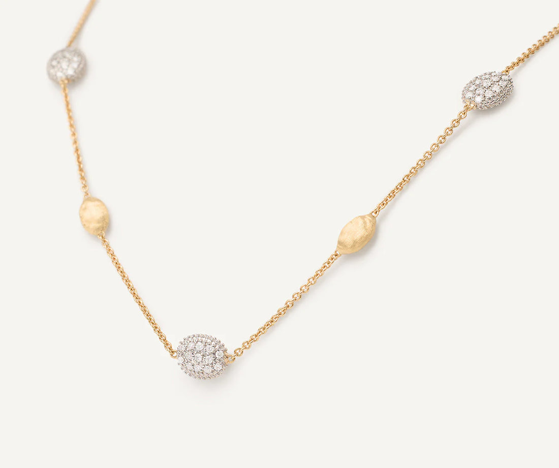 Yellow Gold & Diamond Bean Necklace