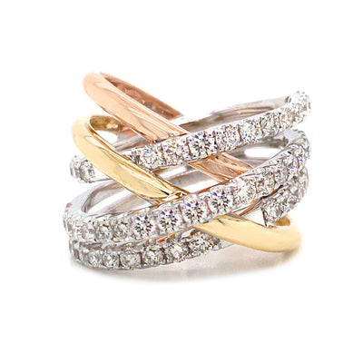 14k Tri-Color Diamond Bypass Ring