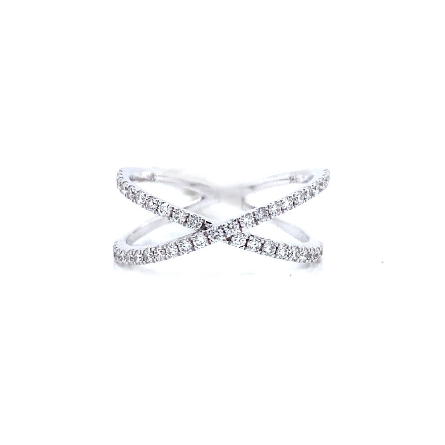 18k White Gold Diamond X Ring