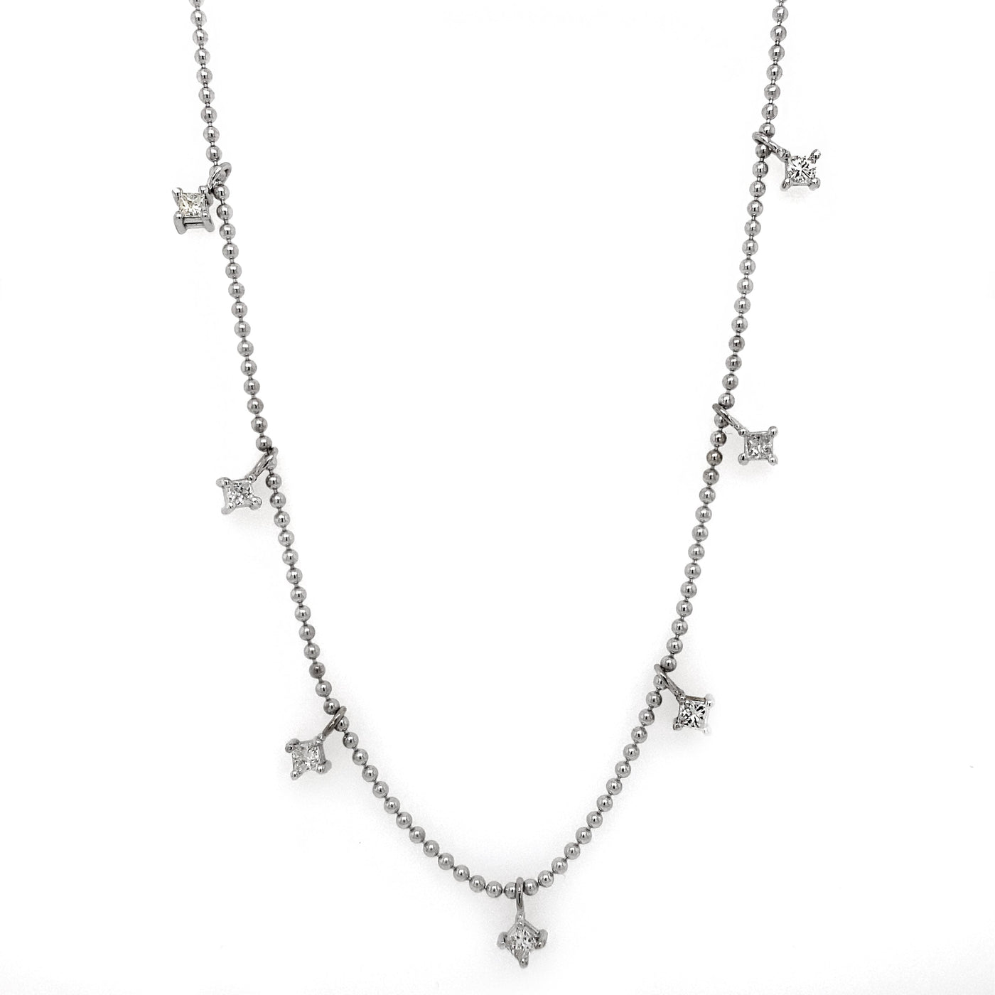 Kravit Jewelers 14k White Gold Princess Cut Diamond Dangle Necklace