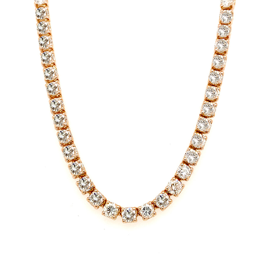 14k Rose Gold Diamond Tennis Necklace- 16.80ctw