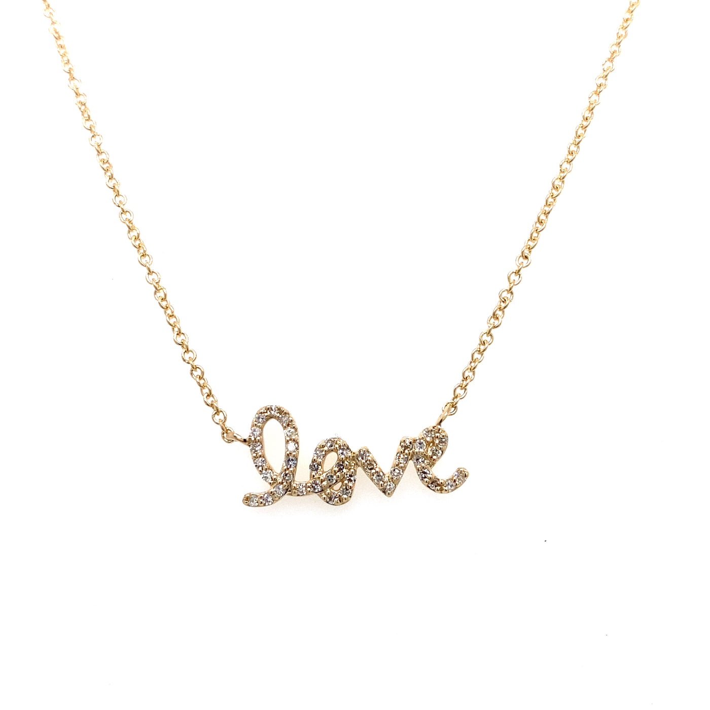 14k Yellow Gold Script Diamond Love Necklace