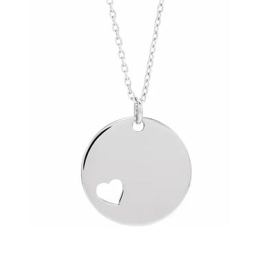 14k Gold Pierced Heart Disc Necklace