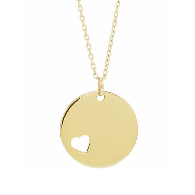 14k Gold Pierced Heart Disc Necklace
