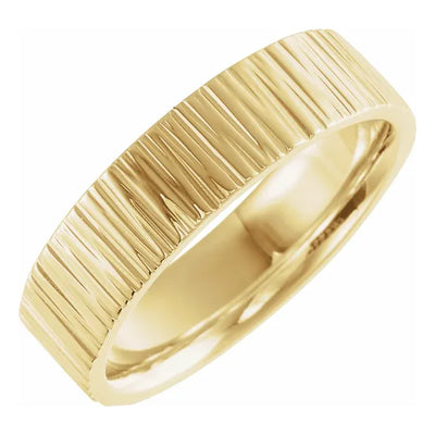 14k Yellow Gold Tree Bark Textured 6mm Men's Wedding Band