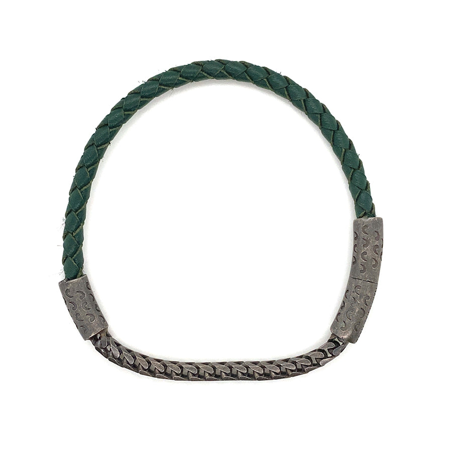 Marco Dal Maso Oxidized Link + Green Leather Bracelet