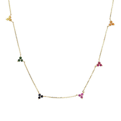 14k Yellow Gold Rainbow Cluster Necklace