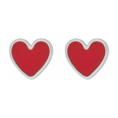 14k Gold Red Enamel Heart Earrings