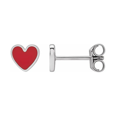 14k Gold Red Enamel Heart Earrings
