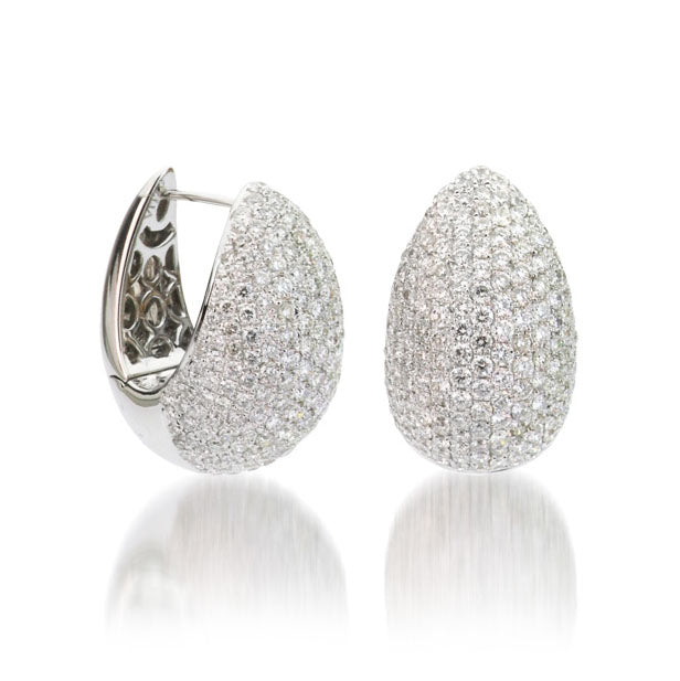 Kravit Jewelers 18k White Gold Pave Hoop Earrings