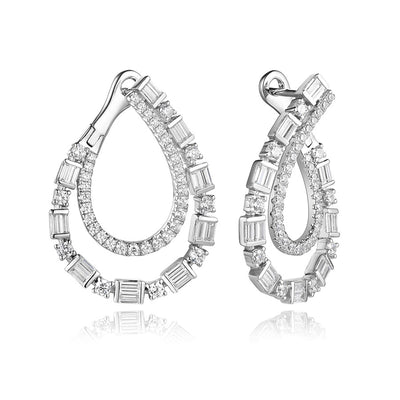 14k White Gold Baguette & Round Diamond Bypass Earrings