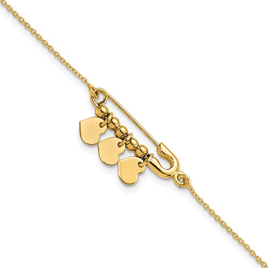 Kravit Jewelers 14k Gold Safety Pin + Dangle Heart Bracelet