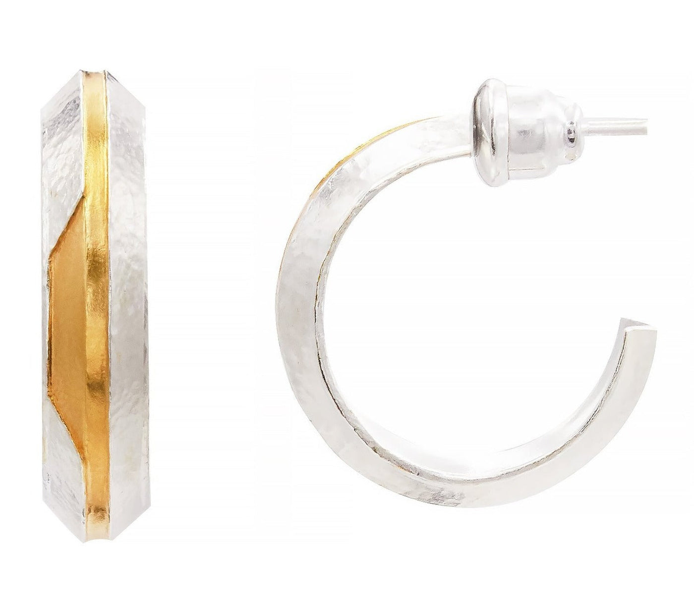 Gurhan Deco Hoop Earrings, Silver "Kissed" With 24k Gold