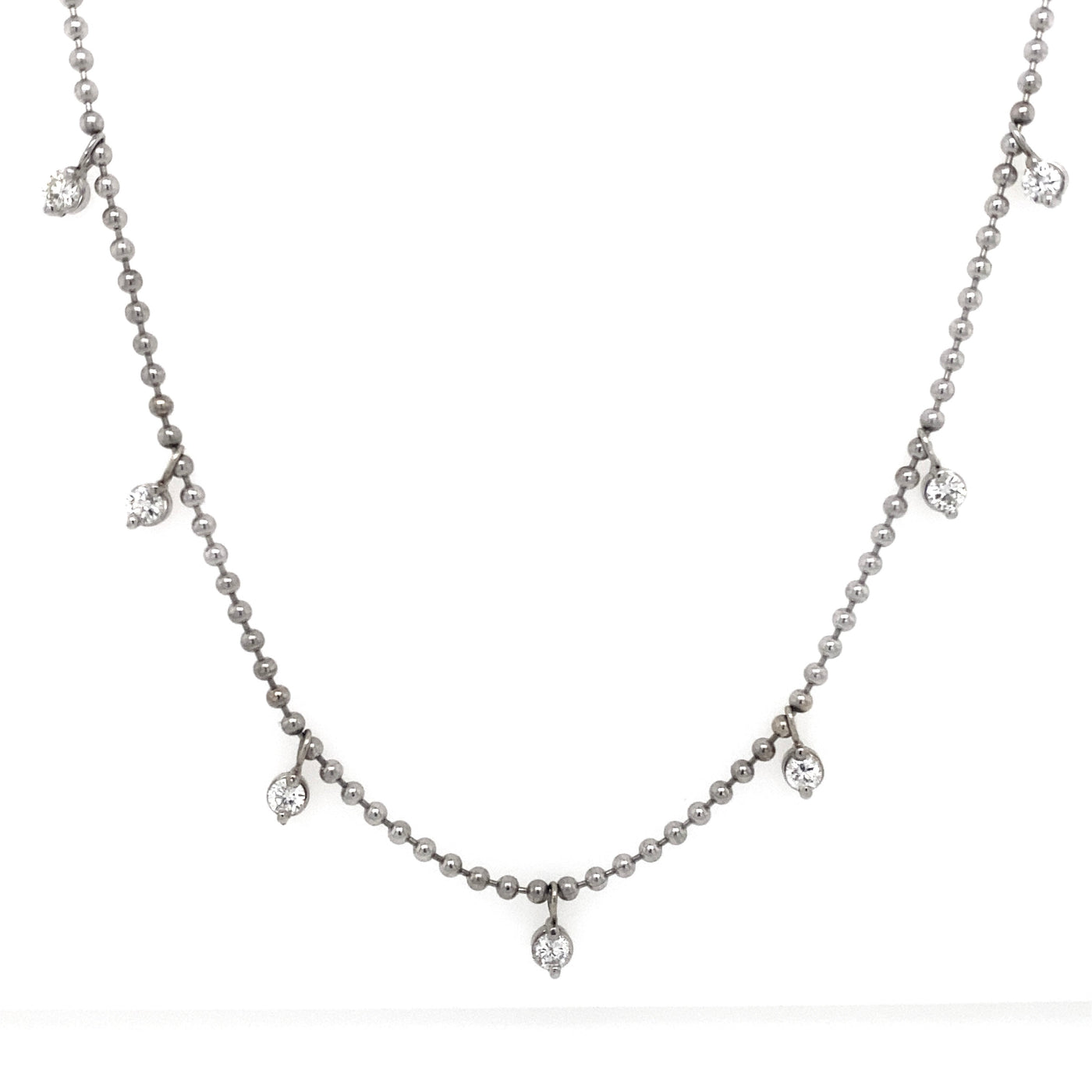 Kravit Jewelers 14k White Gold Diamond Dangle Bead Chain- 16"