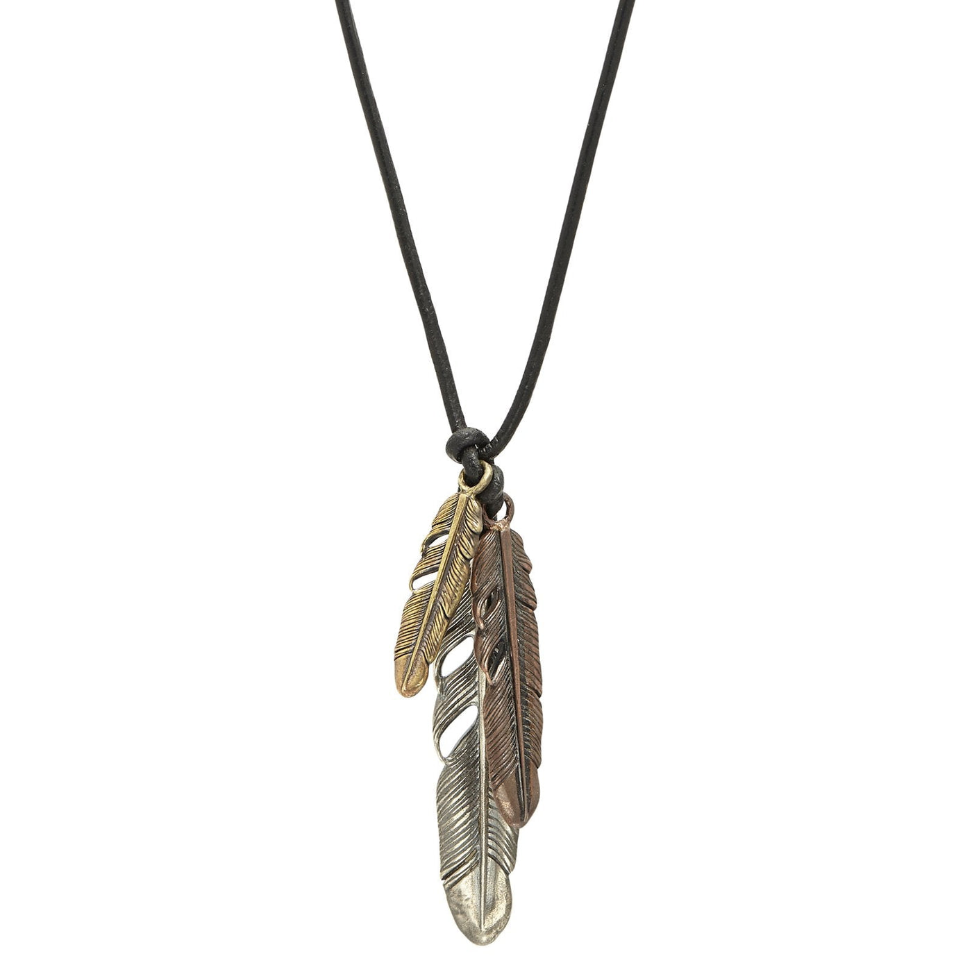 John Varvatos Silver/Brass/Bronze Leaf Pendant Necklace on Leather Cord