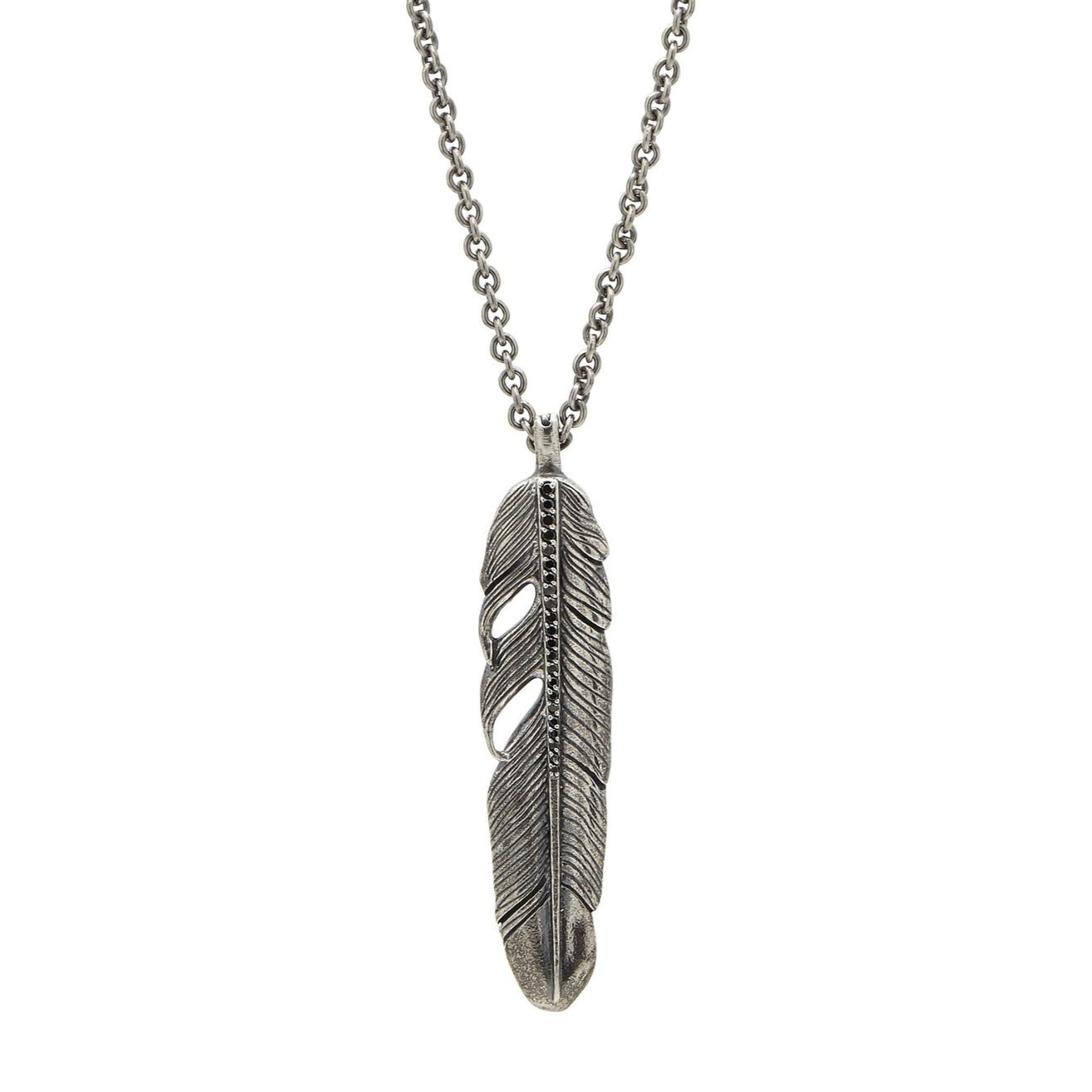 John Varvatos Silver Diamond Feather Necklace