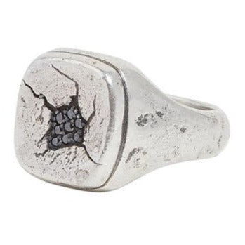 John Varvatos Silver Crack Black Diamond Ring