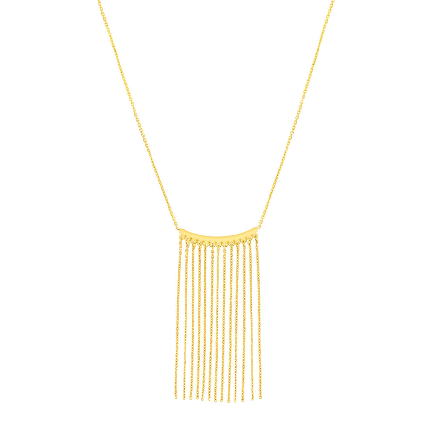 14k Yellow Gold Curved Bar Fringe Necklace