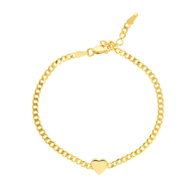 14k Yellow Gold Curb Link Heart Bracelet