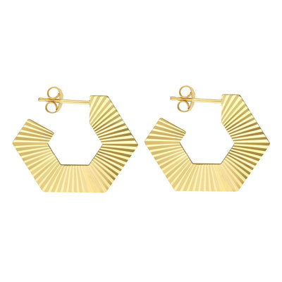 14K Gold Textured Hexagon Hoop Earrings